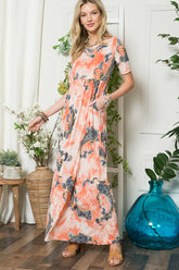 Celeste Paisley Print Short Sleeve Maxi Dress with Pockets ORANGE PAISLEY OutfitFlow