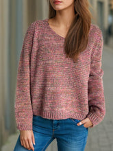 Heathered V-Neck Long Sleeve Sweater Dusty Pink One Size OutfitFlow