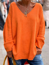 V-Neck Long Sleeve Knit Top Orange OutfitFlow