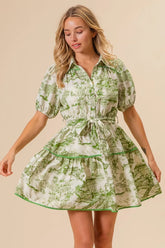 BiBi Woven Printed Tiered Dress AVOCADO OutfitFlow