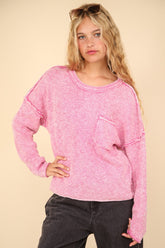 VERY J Mineral Washed Exposed Seam Sweater Pink OutfitFlow