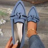 Bow Contrast Trim Point Toe Loafers Dusty Blue OutfitFlow