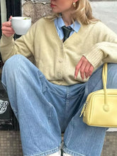 Casual Knit Button-Down Cardigan Pastel Yellow Trendsi