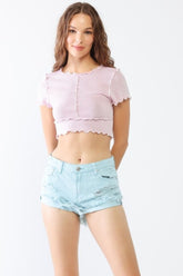LITZ LA Distressed Ripped Denim Shorts Aqua OutfitFlow