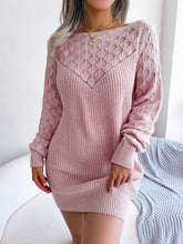 Openwork Boat Neck Sweater Dress Dusty Pink OutfitFlow