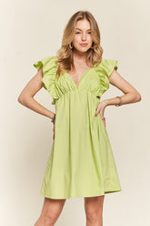 ADORA Smocked Back Ruffled Cap Sleeve Babydoll Dress LIME OutfitFlow