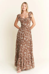 Jade By Jane Ruffle Sleeve Tiered Maxi Dress MOCHA OutfitFlow