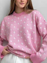 Contrast Round Neck Long Sleeve Sweater Blush Pink OutfitFlow
