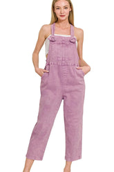 Zenana Washed Knot Strap Relaxed Fit Overalls B VIOLET OutfitFlow
