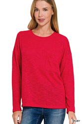 Zenana Slub Hacci Long Sleeve T-Shirt RUBY OutfitFlow