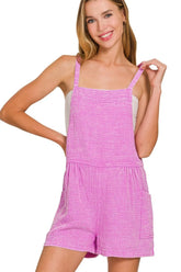 Zenana Washed Double Gauze Tie Back Rompers BRIGHT MAUVE OutfitFlow