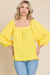 Culture Code Texture Square Neck Puff Sleeve Top Lemonade OutfitFlow