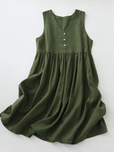 V-Neck Button Detail Sleeveless Midi Dress Army Green OutfitFlow
