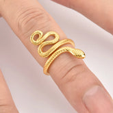 925 Sterling Silver Snake Shape Ring Gold 7 OutfitFlow