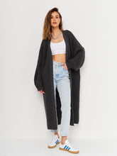 Open Front Long Sleeve Longline Cardigan Black One Size OutfitFlow