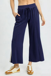 Umgee Wide-Leg Pants with Lace Trim Navy OutfitFlow