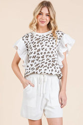 Lime 'N' Chili Ribbed Leopard Print Ruffle Detail Sleeveless Top WHITE COMBO OutfitFlow