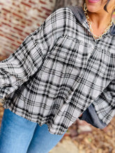 Plaid Long Sleeve Hooded Top Gray OutfitFlow