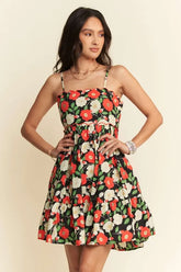 Davi & Dani Floral Scalloped Cutout Back Mini Dress Black OutfitFlow