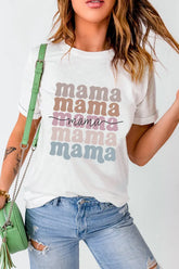 MAMA Letter Crew Neck Tee White OutfitFlow