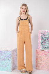 VERY J Texture Washed Wide Leg Overalls Orange OutfitFlow