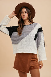 Annie Wear Color Block Drop Shoulder Sweater Black Combo OutfitFlow