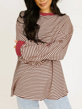 Contrast Striped Long Sleeve Sweatshirt Burgundy OutfitFlow