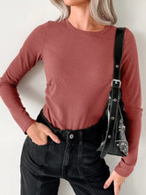 Ribbed Long Sleeve Fitted Bodysuit Dusty Pink OutfitFlow