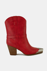 Beast Fashion Faux Leather Metal Toe Ankle Boots Red OutfitFlow