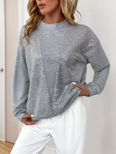 Sequin Round Neck Dropped Shoulder Sweatshirt Gray OutfitFlow