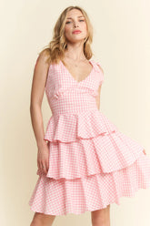 Jade By Jane Gingham Tiered Mini Dress CANDY PINK OutfitFlow