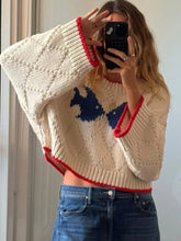 Fish Contrast Trim Round Neck Sweater Beige OutfitFlow