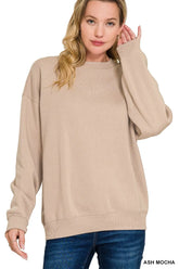 Zenana Fleece Crewneck Long Sleeve Sweatshirt ASH MOCHA OutfitFlow