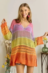ADORA Colorblock Crochet Top ORANGE MULTI OutfitFlow