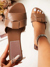 Open Toe Woven Leather Flats Sandals Beige OutfitFlow