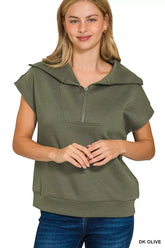 Zenana Scuba Half Zip Top DK OLIVE OutfitFlow