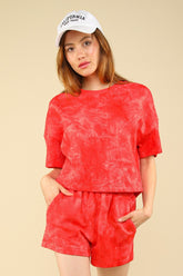 VERY J Quilted Washed Crop Top and Shorts Set Scarlet OutfitFlow