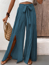 Honey Tied Slit Wide Leg Pants French Blue OutfitFlow
