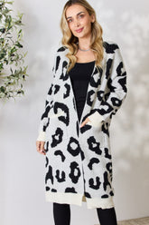 BiBi Leopard Open Front Cardigan Ivory OutfitFlow