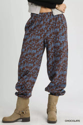 Umgee Scenic Print Casual Sweatpants CHOCOLATE OutfitFlow
