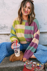 Stripe Drop Shoulder Ribbed Edge Sweater Multicolor OutfitFlow