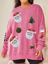 Christmas Santa Round Neck Long Sleeve Sweatshirt Pink OutfitFlow
