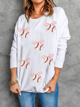 Sequin Bow Baseball Patched Casual Sweatshirt White OutfitFlow
