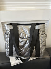Solid Color Tote Bag with Side Pockets Silver One Size OutfitFlow
