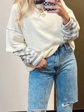 Striped Patchwork Long Sleeve Round Neck Two-in-one Top Cream OutfitFlow