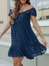 Swiss Dot Square Neck Mini Dress Dark Blue OutfitFlow