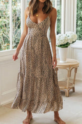 Animal Print Scoop Neck Midi Cami Dress Taupe OutfitFlow