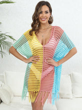Fringe Color Block Scoop Neck Cover Up Dusty Pink One Size OutfitFlow