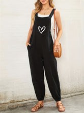 Heart Square Neck Wide Strap Overalls Black OutfitFlow