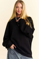 Davi & Dani Round Neck Raglan Sleeve Sweatshirt Black OutfitFlow